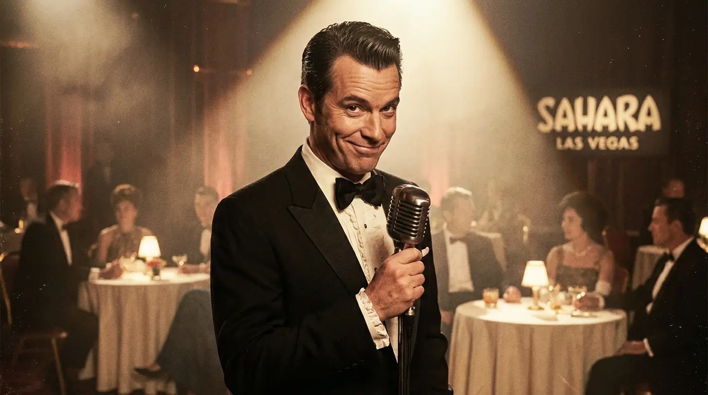 Don Rickles performing stand-up comedy in a classic Las Vegas nightclub